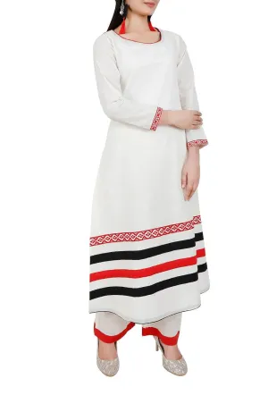 Red Toda Embroidery Pure Cotton Long Kurta