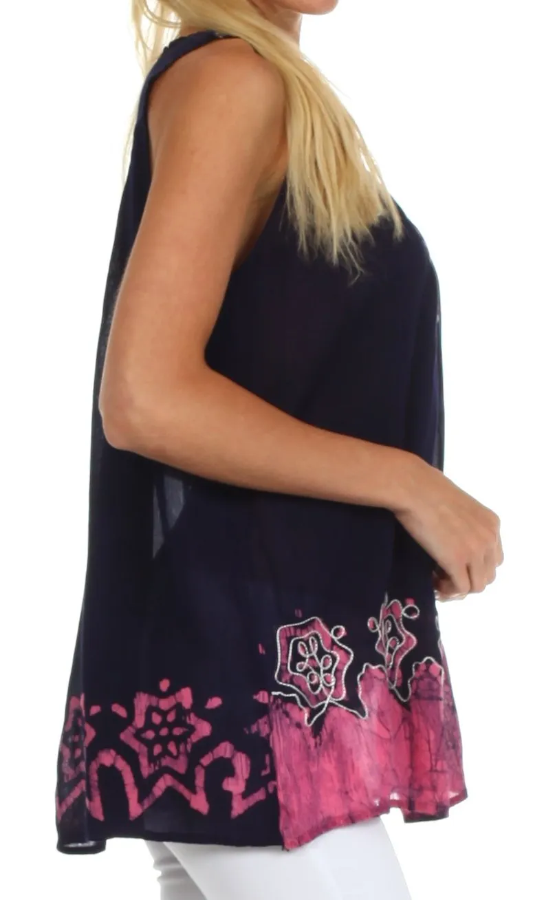 Sakkas Batik Embroidered V-Neck Sleeveless Blouse