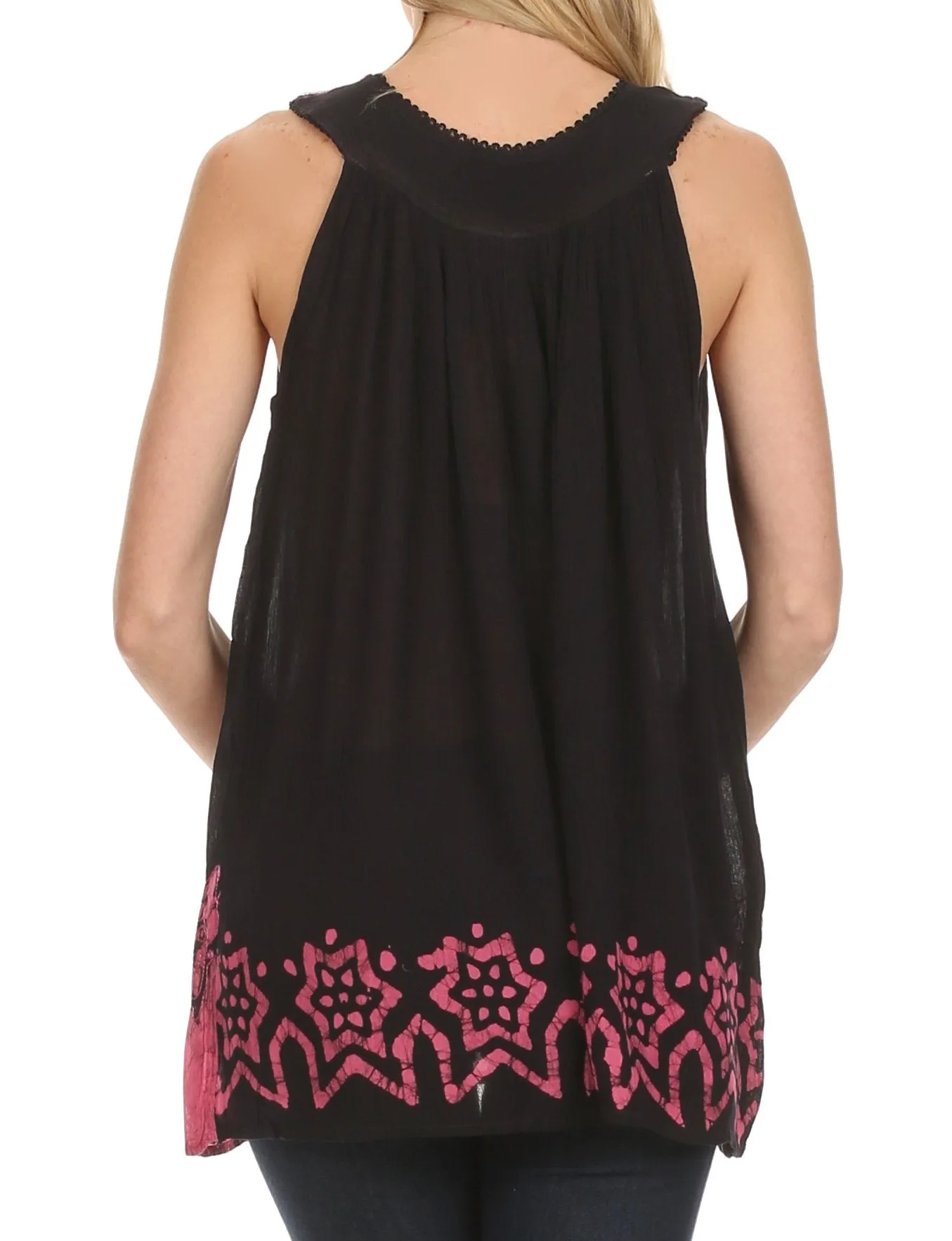 Sakkas Batik Embroidered V-Neck Sleeveless Blouse