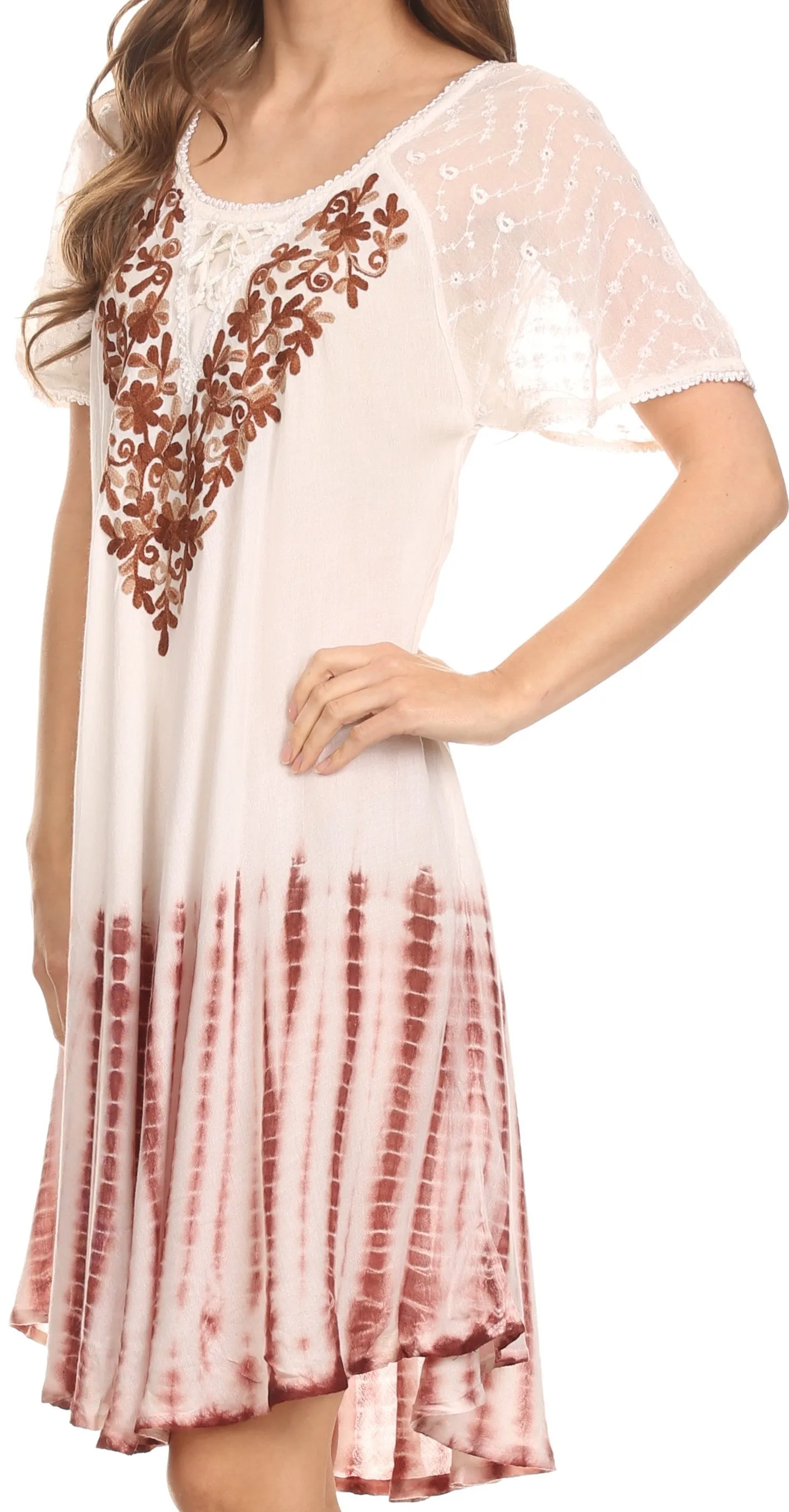 Sakkas Francea Mid Length Caftan Embroidered Cap Sleeves Dress / Cover Up