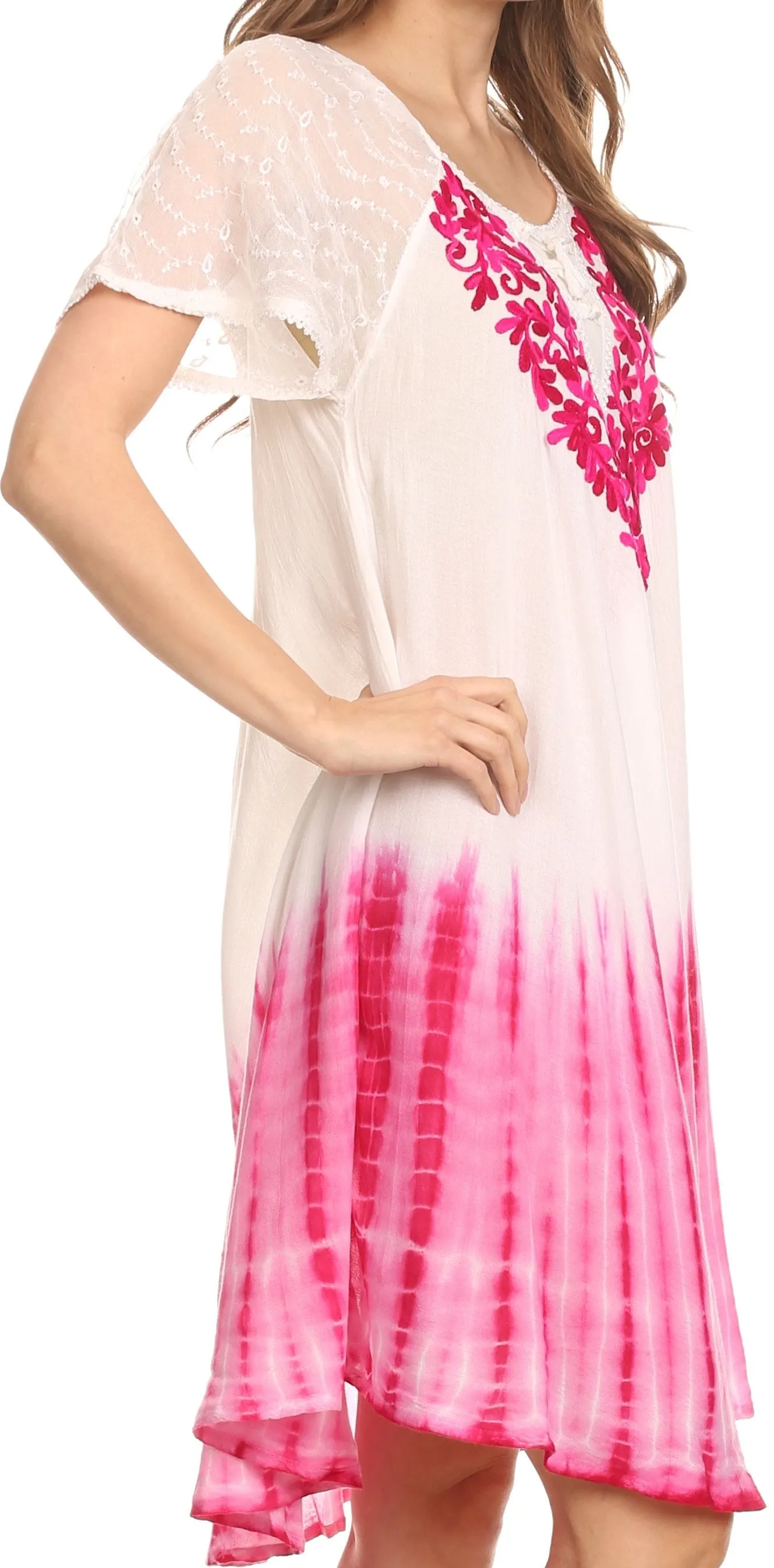 Sakkas Francea Mid Length Caftan Embroidered Cap Sleeves Dress / Cover Up