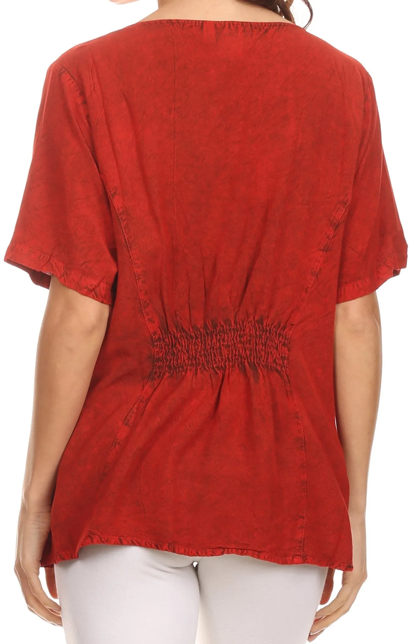 Sakkas Isabeli Leaf Embroidered Blouse Top Shirt With Cap Sleeves And Wide Neck