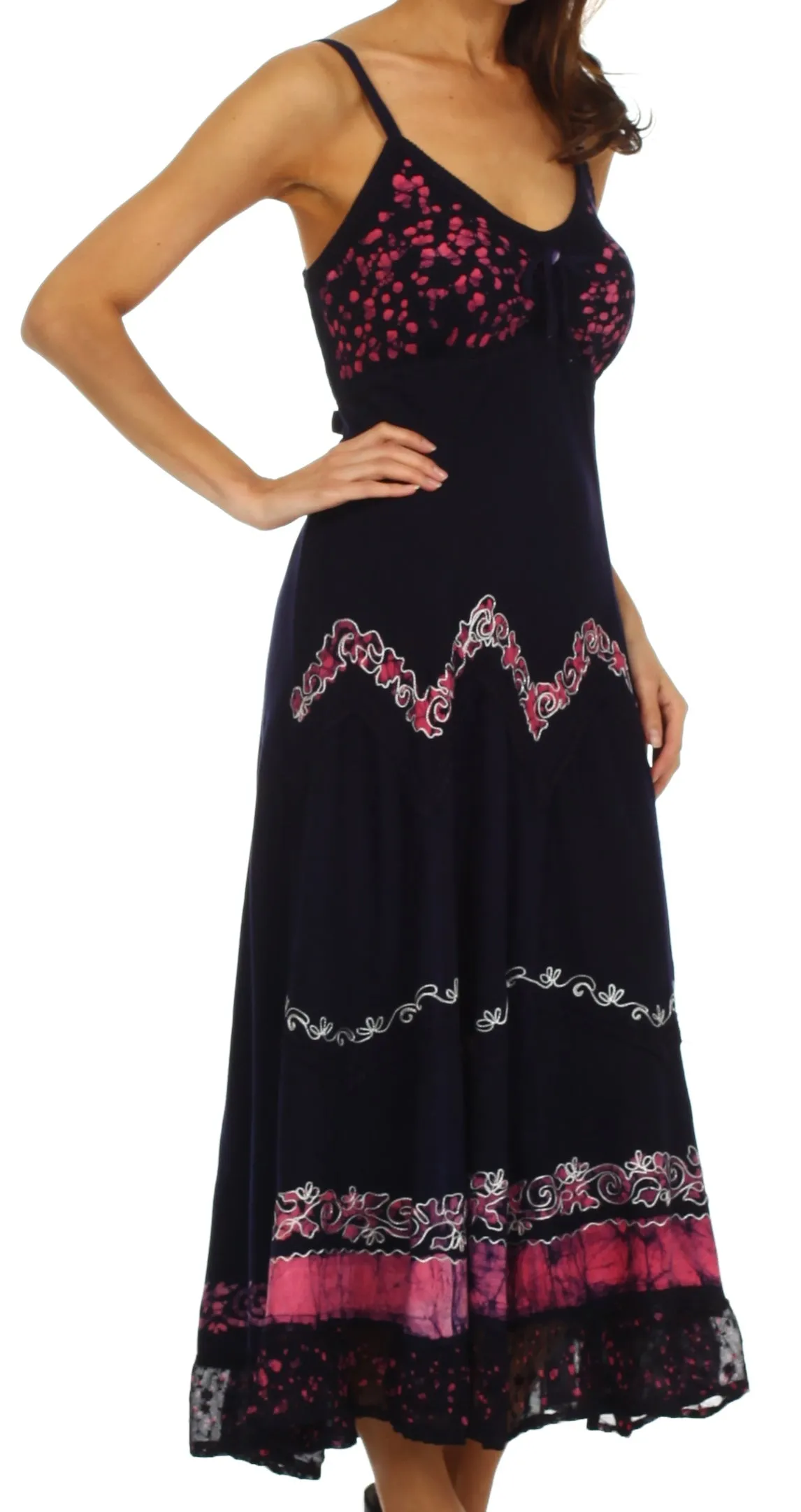 Sakkas Luna Batik Embroidered Adjustable Spaghetti Strap Dress