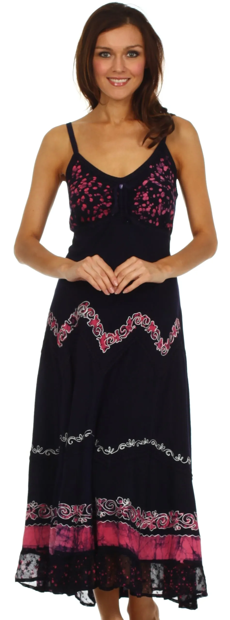 Sakkas Luna Batik Embroidered Adjustable Spaghetti Strap Dress