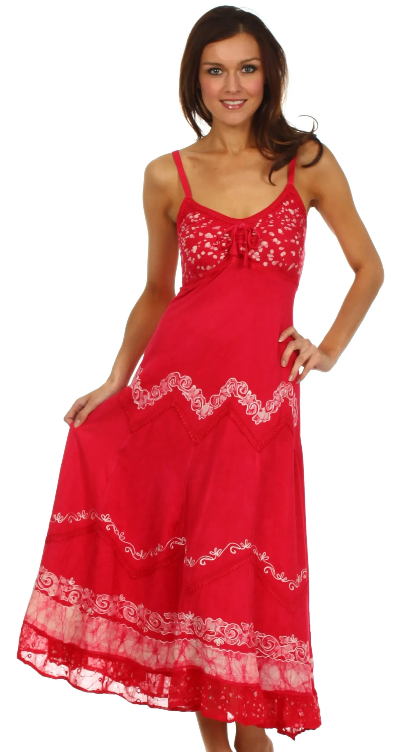 Sakkas Luna Batik Embroidered Adjustable Spaghetti Strap Dress