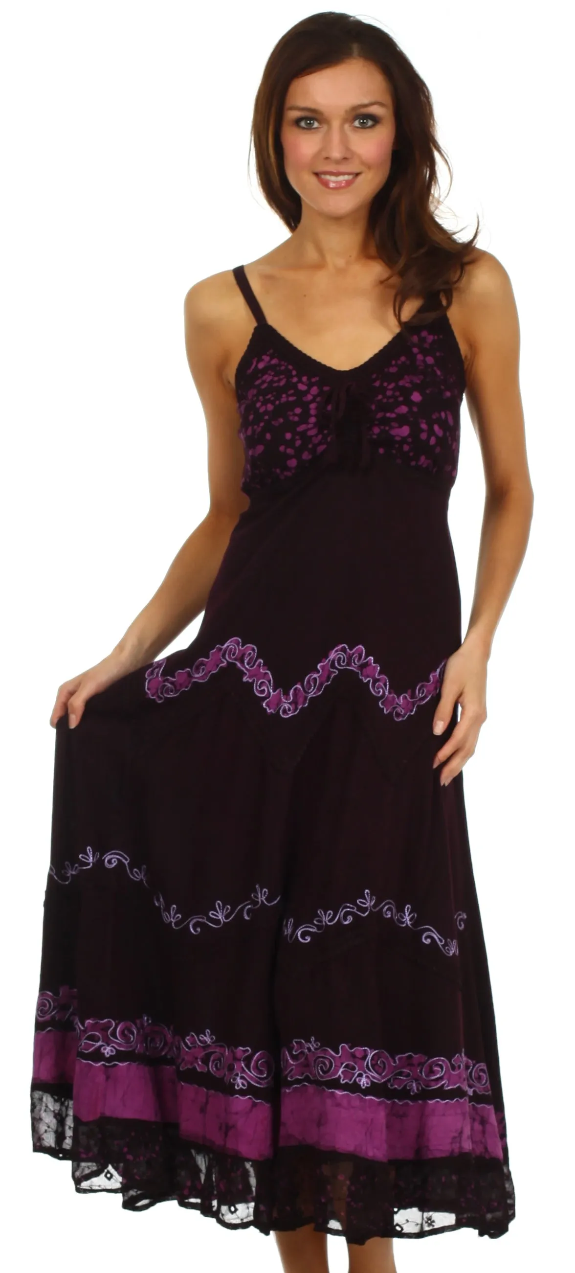 Sakkas Luna Batik Embroidered Adjustable Spaghetti Strap Dress