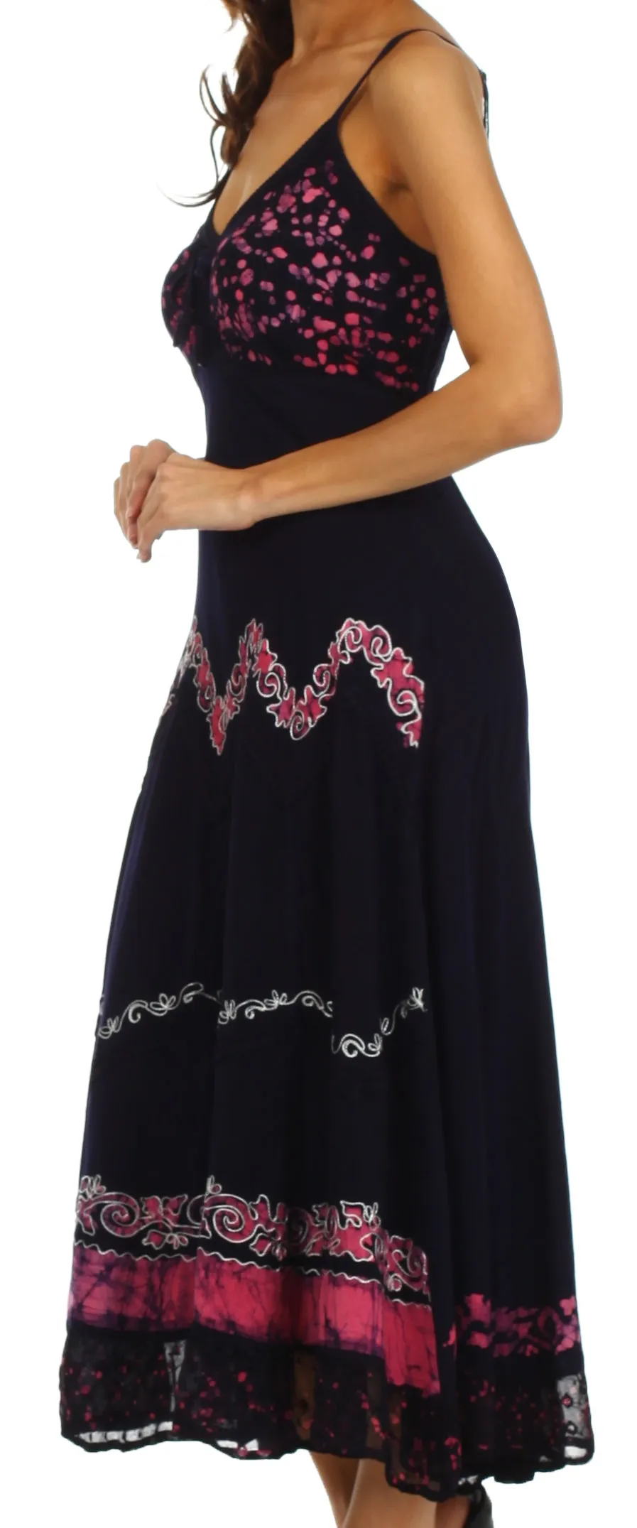 Sakkas Luna Batik Embroidered Adjustable Spaghetti Strap Dress