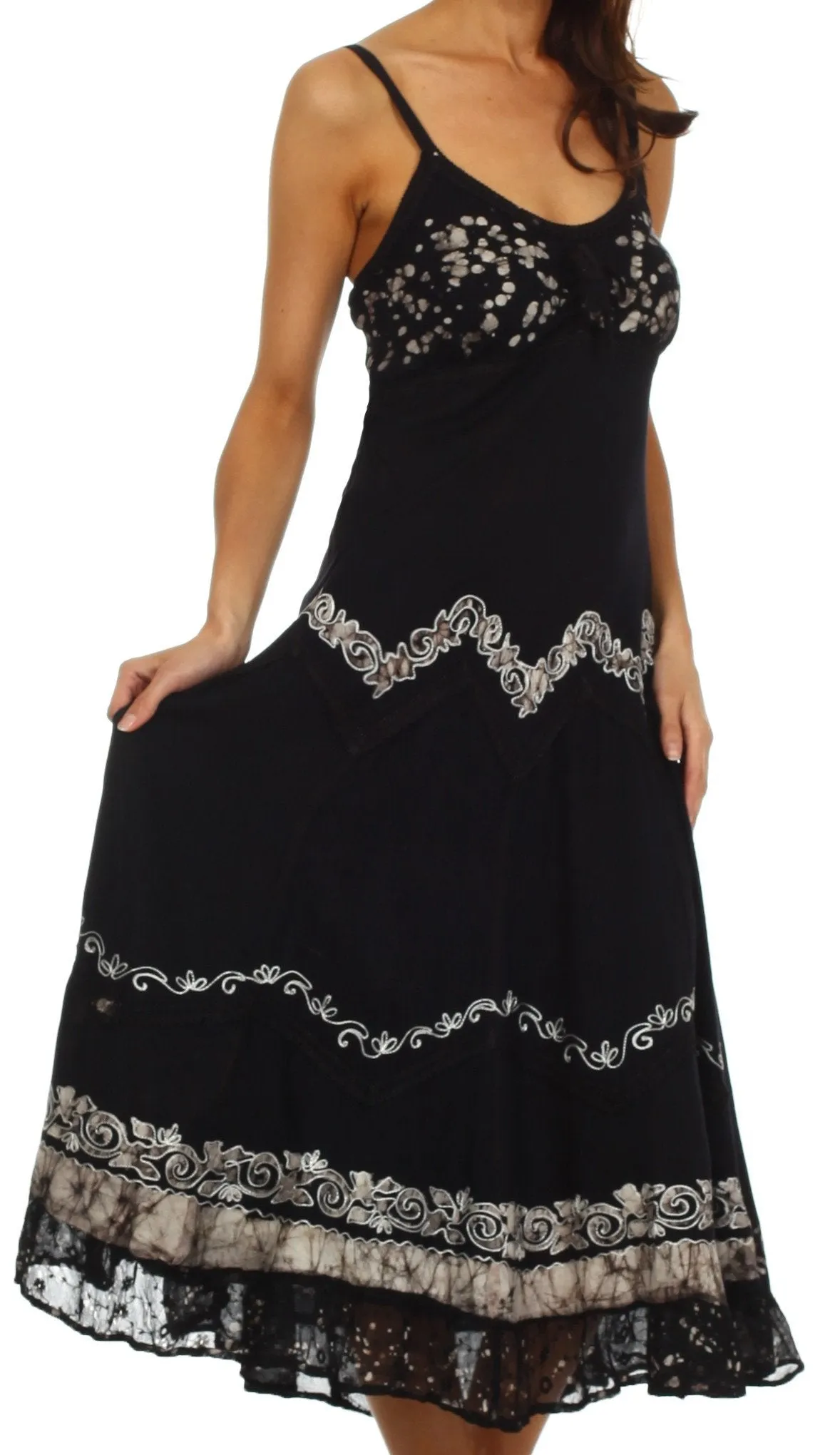 Sakkas Luna Batik Embroidered Adjustable Spaghetti Strap Dress