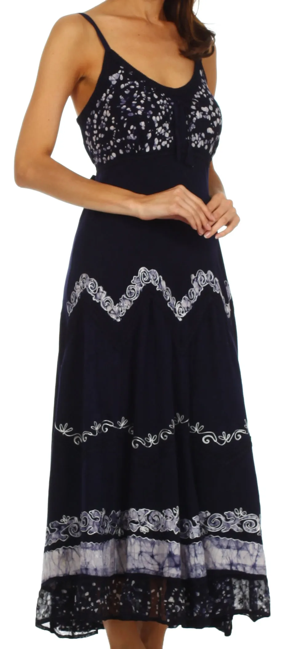 Sakkas Luna Batik Embroidered Adjustable Spaghetti Strap Dress