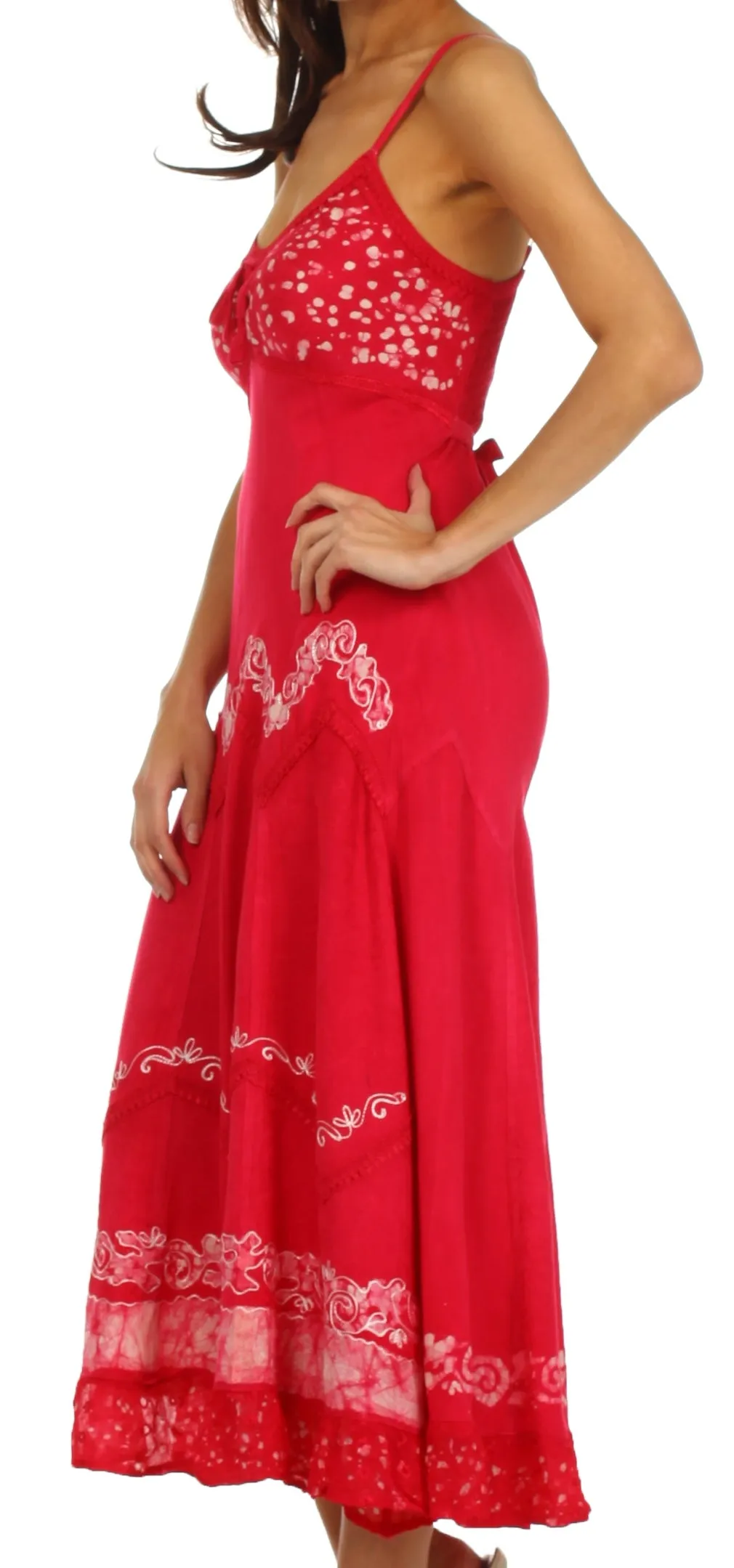 Sakkas Luna Batik Embroidered Adjustable Spaghetti Strap Dress