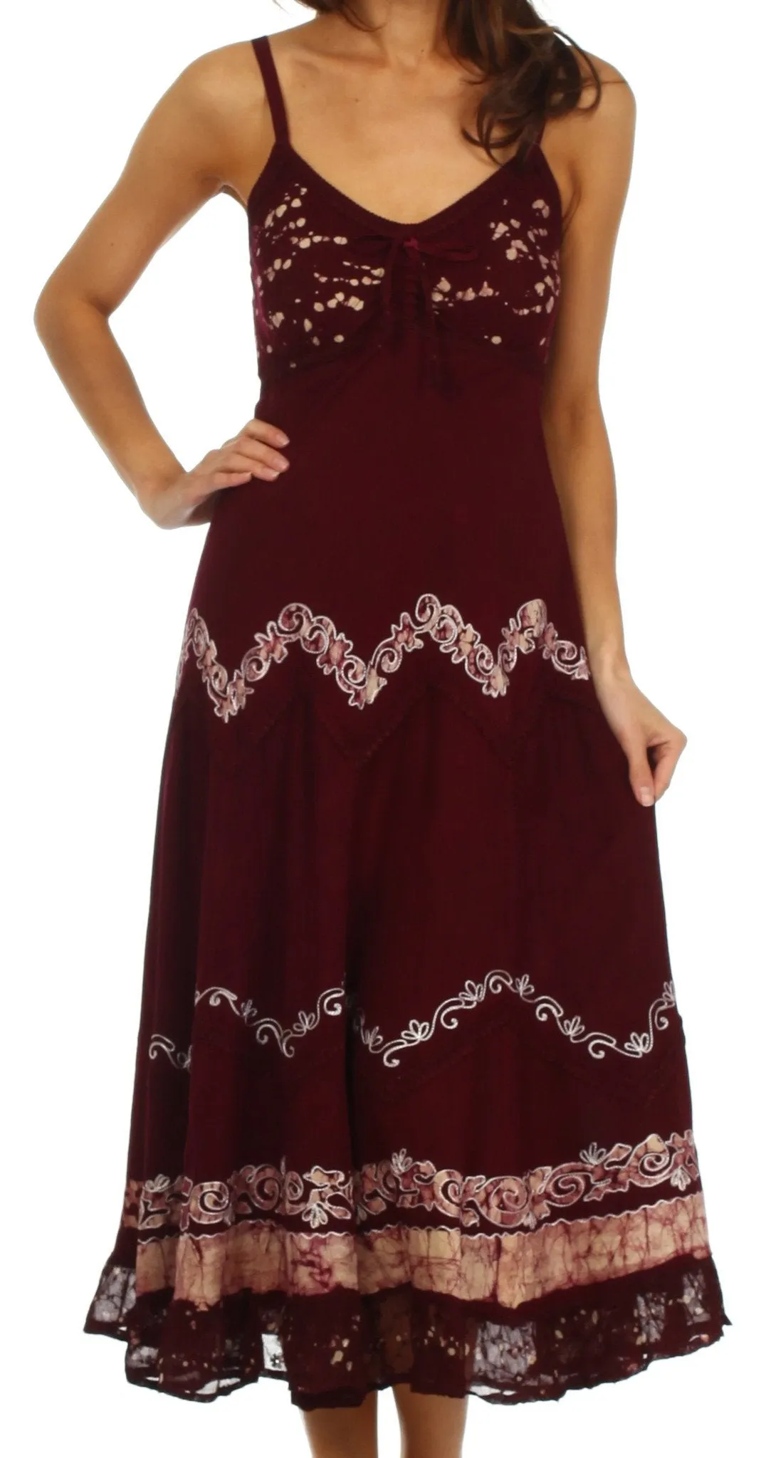 Sakkas Luna Batik Embroidered Adjustable Spaghetti Strap Dress