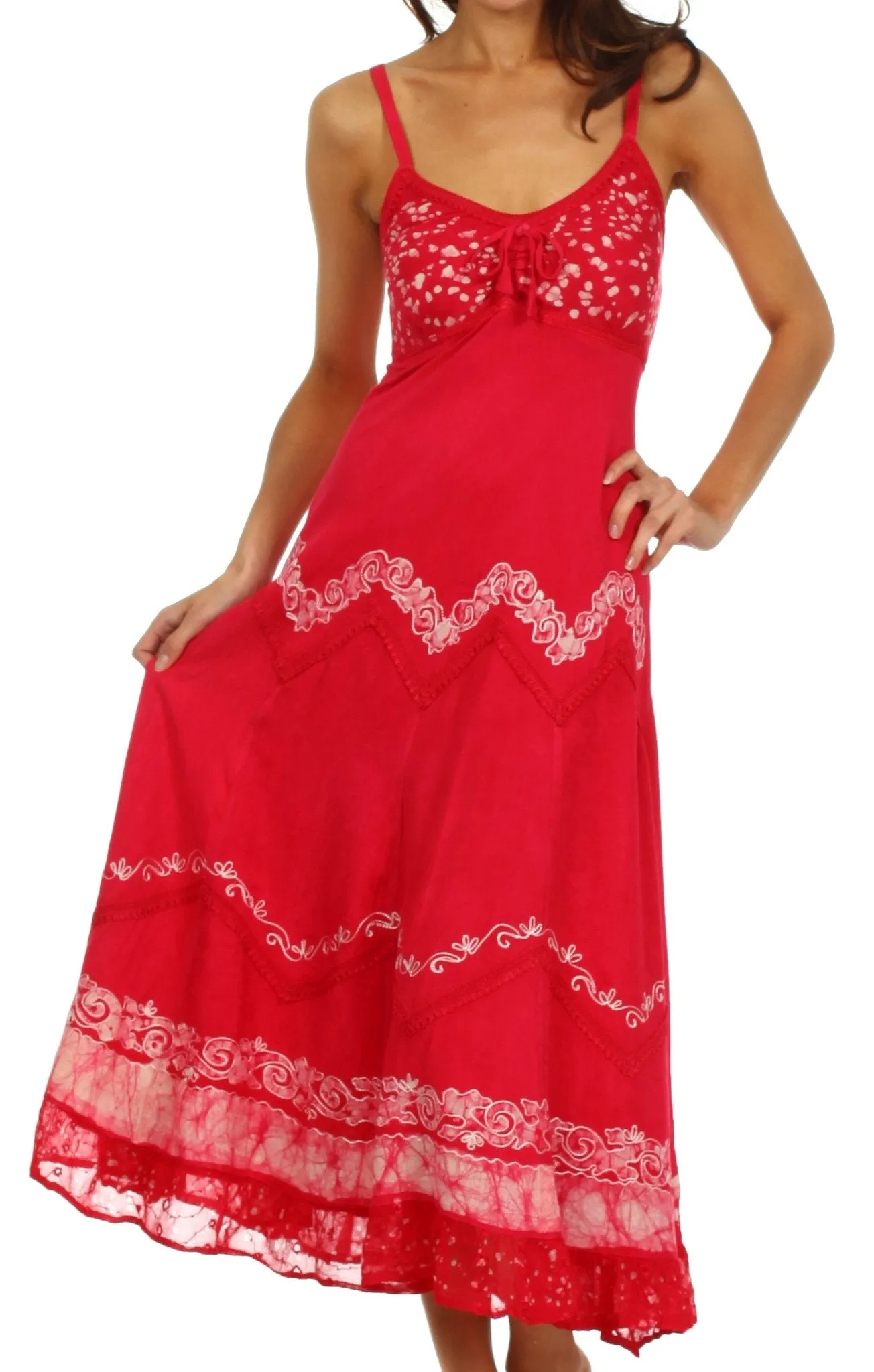 Sakkas Luna Batik Embroidered Adjustable Spaghetti Strap Dress