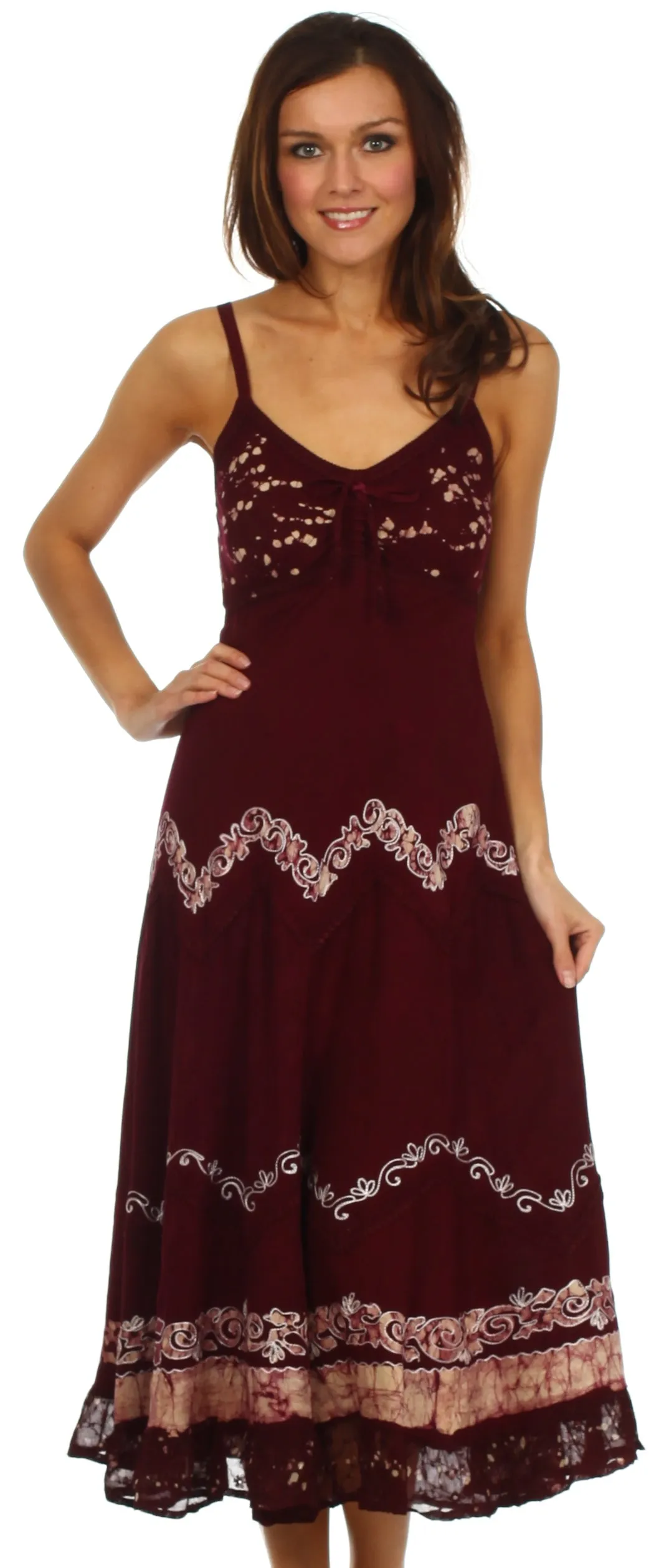 Sakkas Luna Batik Embroidered Adjustable Spaghetti Strap Dress