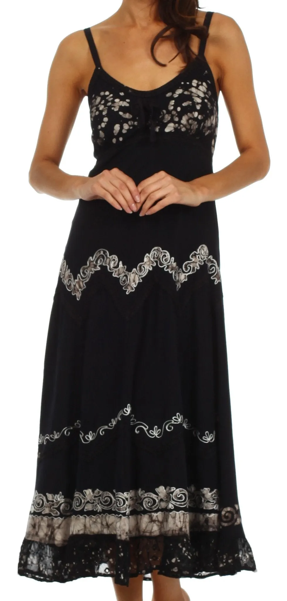 Sakkas Luna Batik Embroidered Adjustable Spaghetti Strap Dress