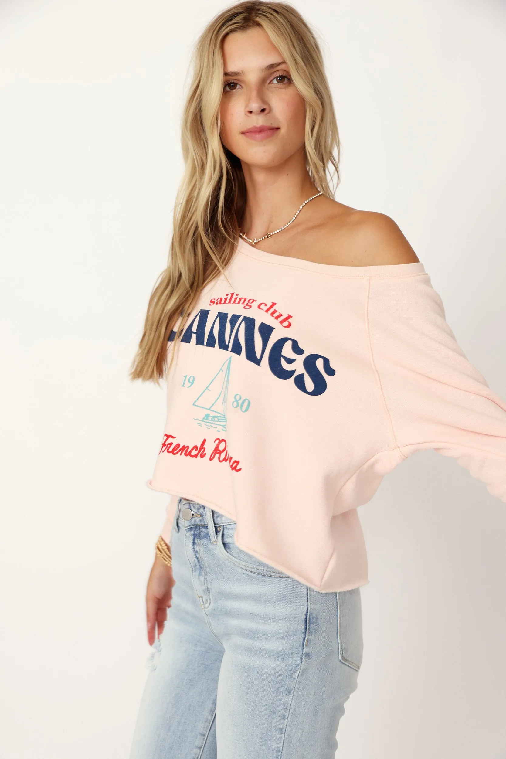 SALE - "Cannes Sailing Club" Pullover Crop Sweatshirt