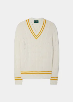 Sandridge Cable Knit Cricket Jumper In Ecru & Gold