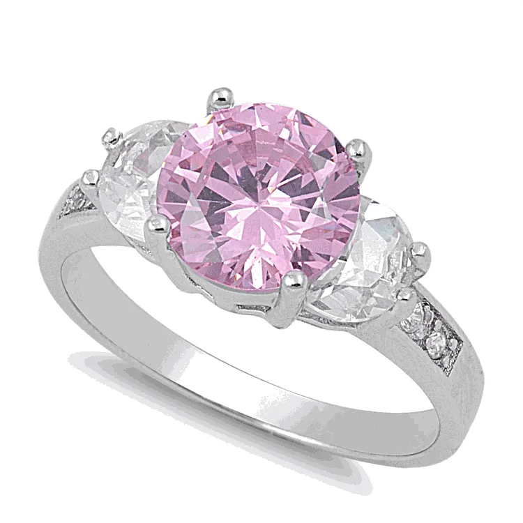 Sterling Silver Pink Ice 3-Stone Ring