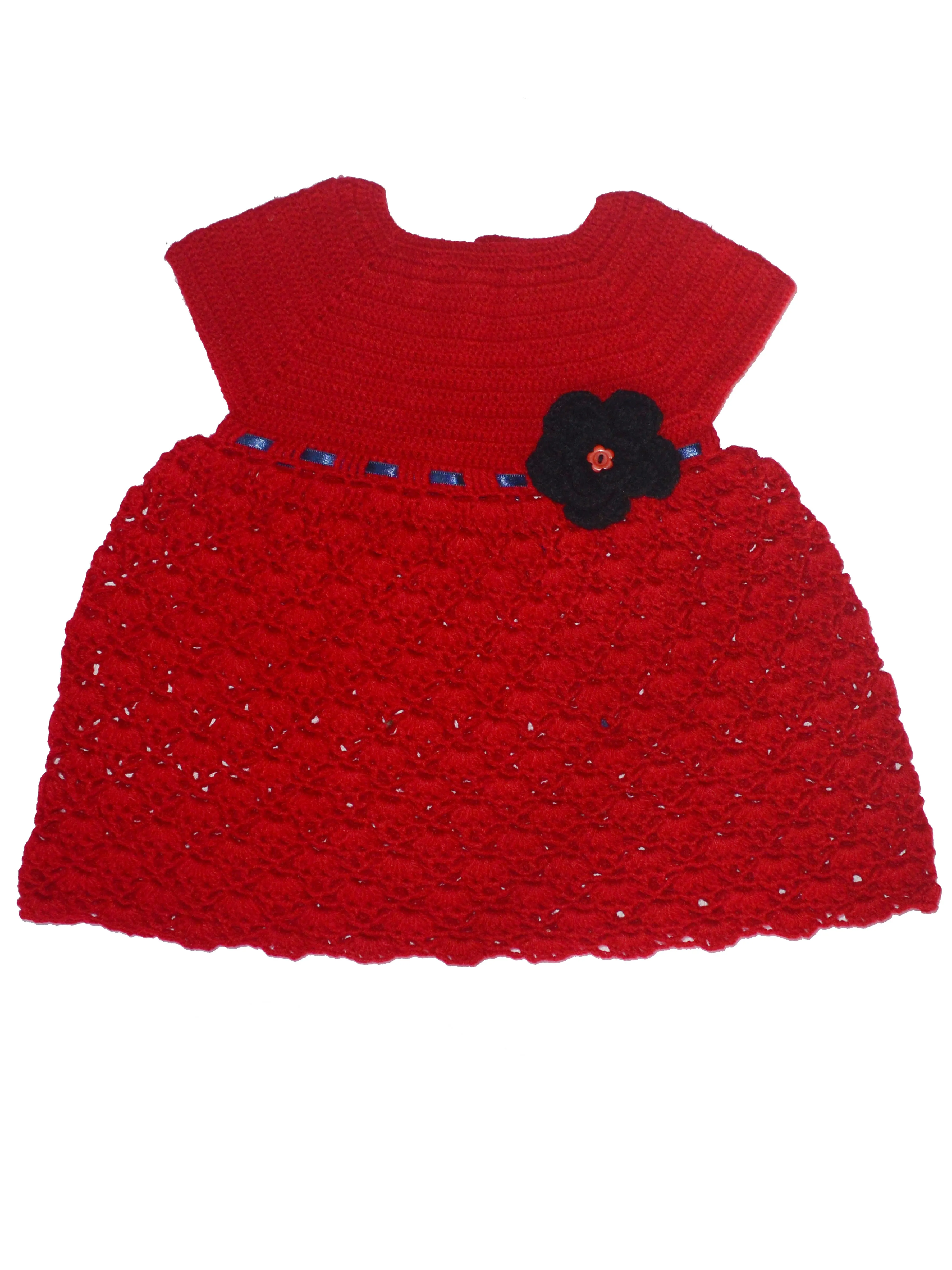 Unique Cap Sleeve Woonie Handmade Crochet Red Frock For Baby