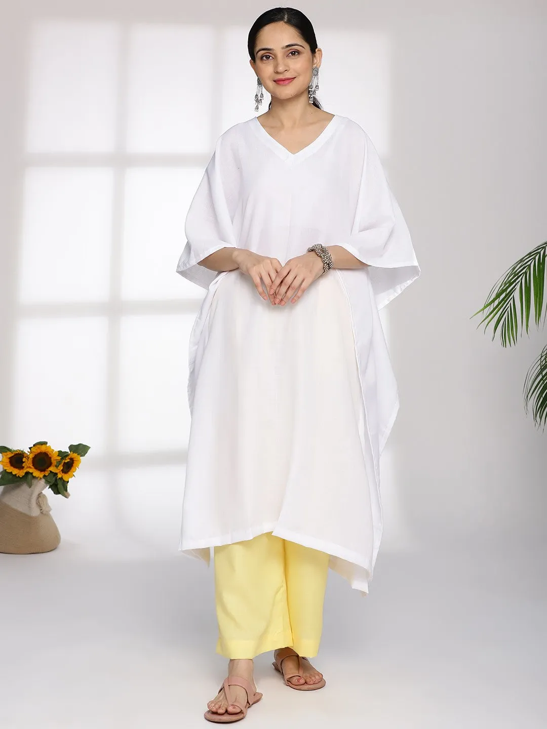 White CottonSlub LongKaftan