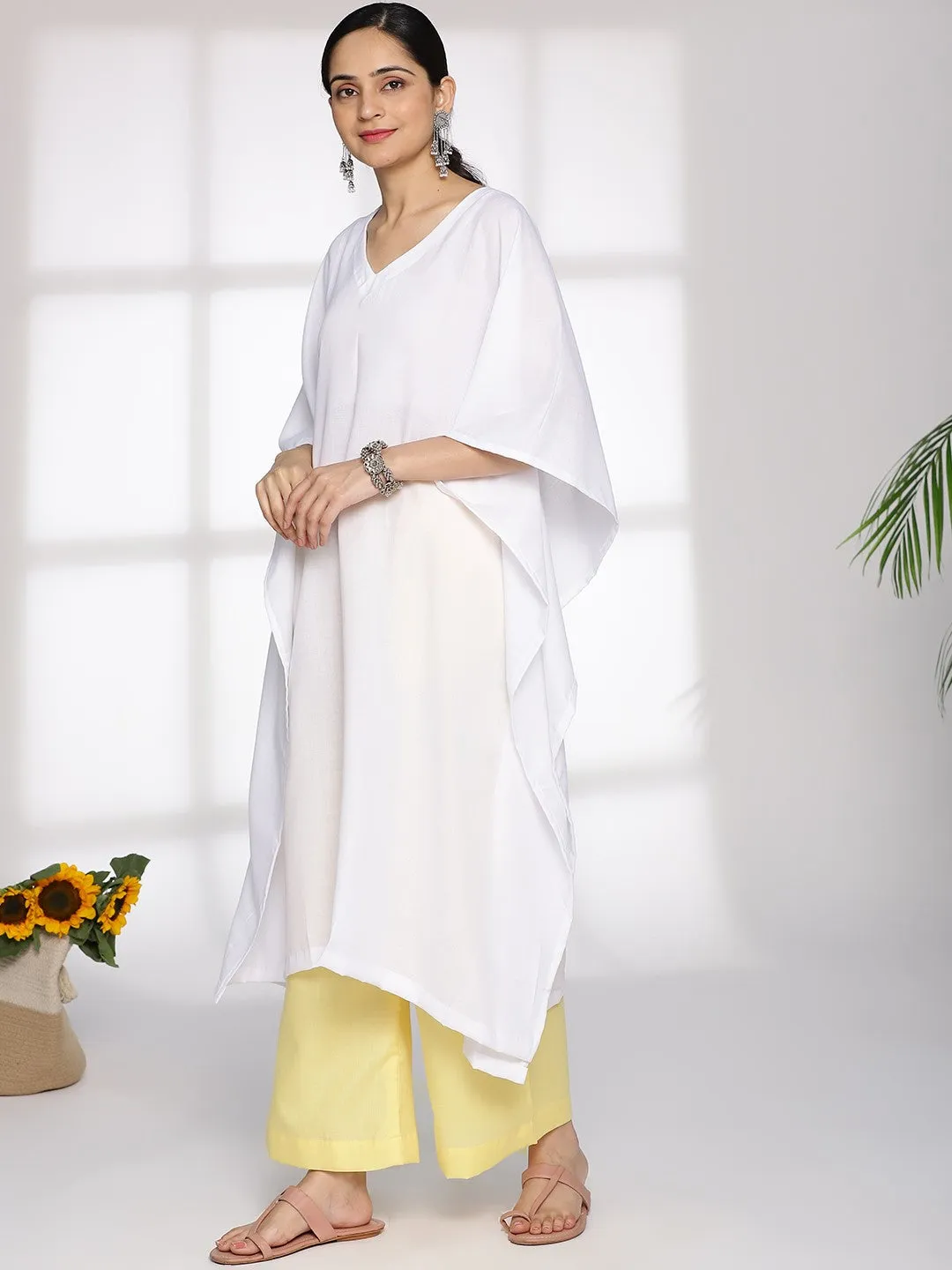 White CottonSlub LongKaftan