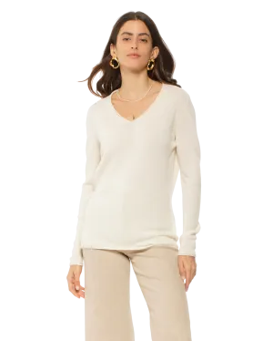 Women's Ultra-Light Cashmere V-Neck Sweater Milk White