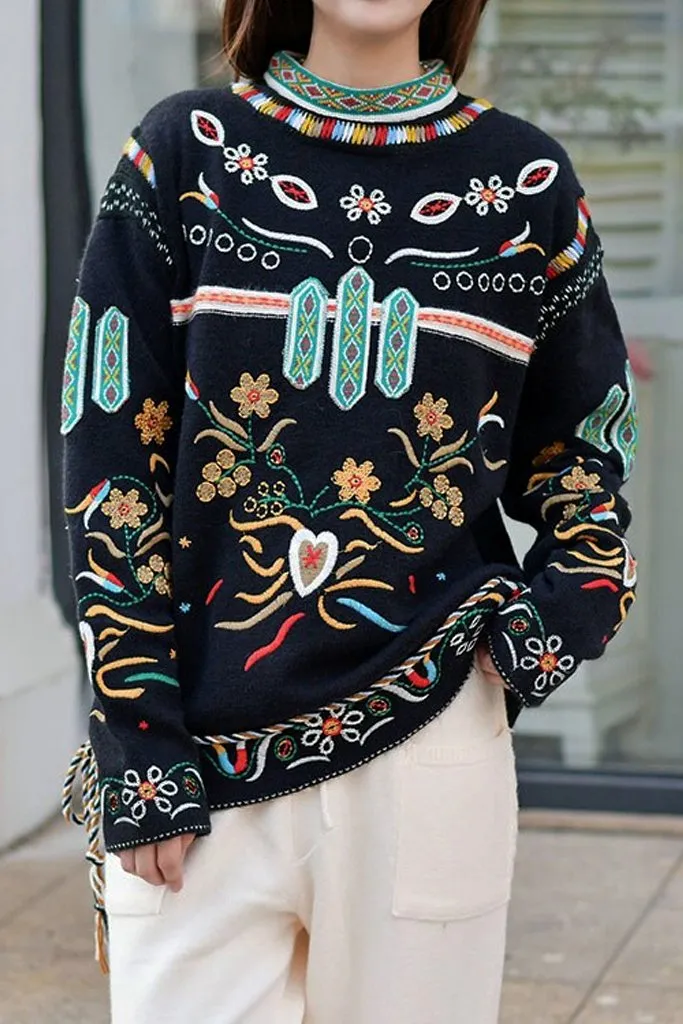 Zabela Black Sweater with Embroidery